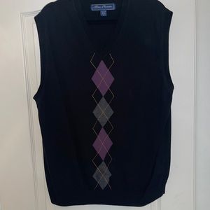 Mens XL Black Argyle pattern vest 100% cotton Great condition